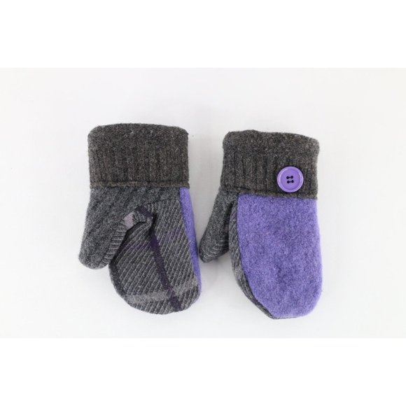 Vintage Accessories - Vintage Streetwear Big Button Wool Knit Winter Mittens Gloves Womens Small USA